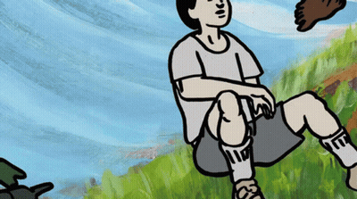 Boy Sitting On Hill With Blue Sky GIF