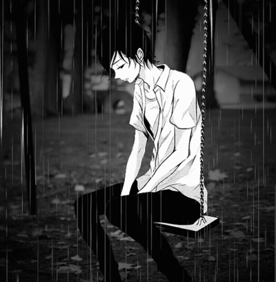 Boy Sitting On Swing In Rain GIF
