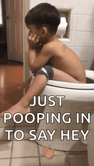 Boy Sitting On Toilet Saying Just Pooping GIF