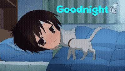 Boy Sleeping With Cat Saying Goodnight GIF
