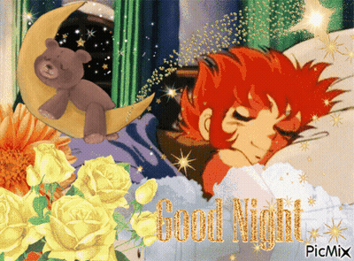 Boy Sleeping With Teddy Bear On Crescent Moon Good Night GIF