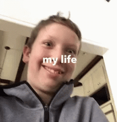 Boy Smiling With My Life Text GIF