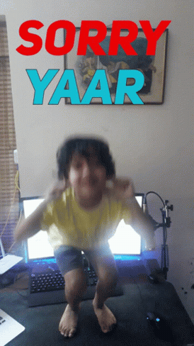 Boy Squatting In Front Of Computer Saying Sorry Yaar GIF