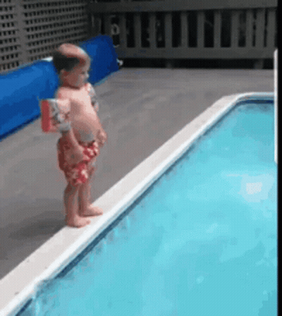 Boy Standing At Pool Edge GIF