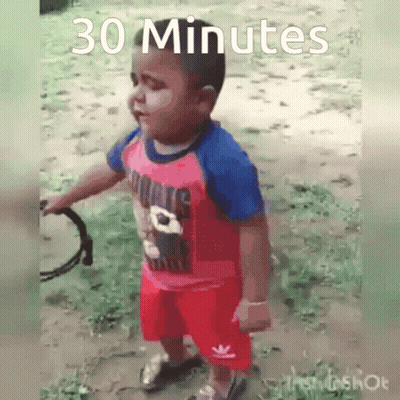 Boy Standing In Dirt With 30 Minutes Text GIF