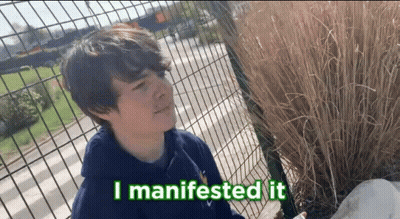 Boy Standing In Front Of Fence Saying I Manifested It GIF