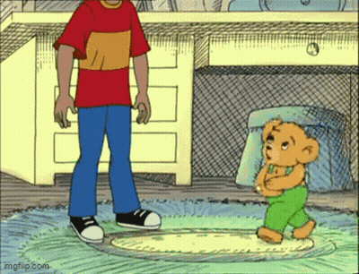 Boy Standing Next To Teddy Bear GIF