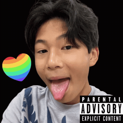 Boy Sticking Tongue Out In Front Of Parental Advisory Explicit Content Poster GIF