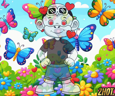 Boy Surrounded By Butterflies And Flowers GIF