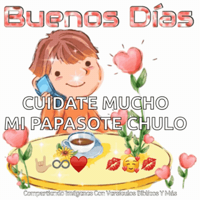 Boy Talking On Cell Phone With Buenos Dias GIF