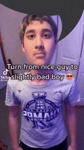 Boy Wearing T-Shirt Turn From Nice Guy To Slightly Bad Boy GIF