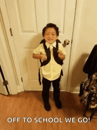Boy With Backpack At Door Off To School We Go GIF