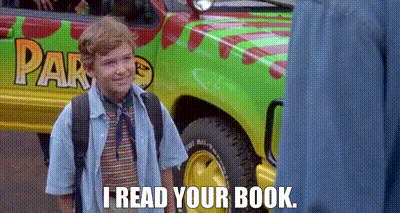 Boy With Backpack Says I Read Your Book To Dinosaur Truck GIF