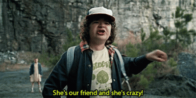 Boy With Backpack Wearing She's Our Friend And She's Crazy T-Shirt GIF