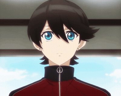 Boy With Black Hair And Blue Eyes In Red Zipper Jacket GIF