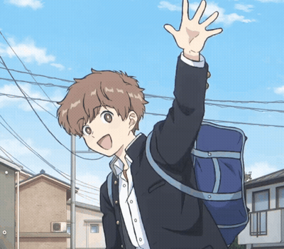Boy With Blue Backpack Waving GIF