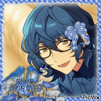 Boy With Blue Hair And Glasses Saying Good Morning GIF