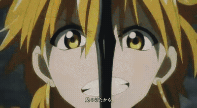 Boy With Blue Hair Holding Sword GIF