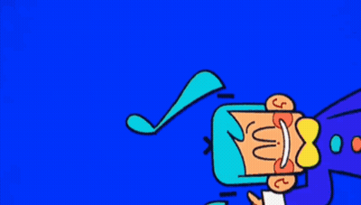 Boy With Blue Hair Laughing With Letters S And P GIF