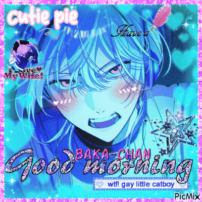 Boy With Blue Hair Saying Good Morning Baka-Chan GIF