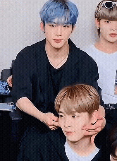 Boy With Blue Hair Touched By Blonde Boy GIF
