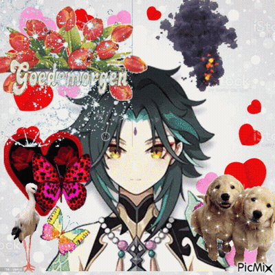 Boy With Bouquet Saying Good Morning GIF