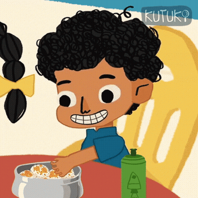 Boy With Bowl Of Food And Kutuk Shampoo GIF