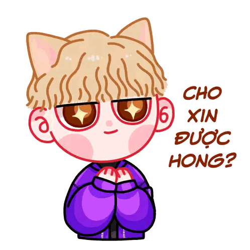 Boy With Cat Ear Saying Cho Xin Được Hong Sticker