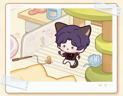 Boy With Cat Ears Playing With Yarn GIF