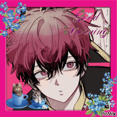 Boy With Cat In Cup Good Morning GIF