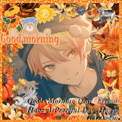 Boy With Flowers And Butterflies Good Morning Dear Friend GIF