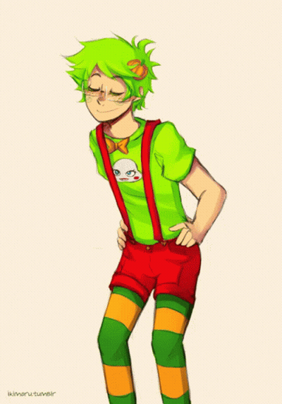 Boy With Green Hair And Red Suspenders GIF