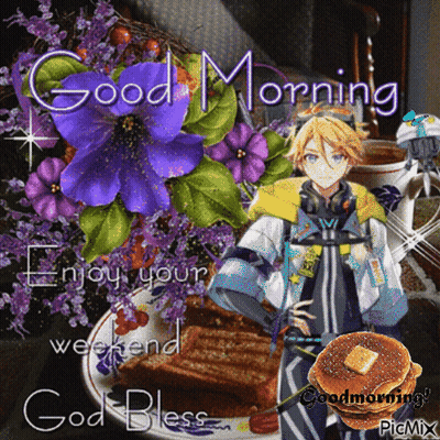Boy With Pancakes And Flowers Says Good Morning GIF