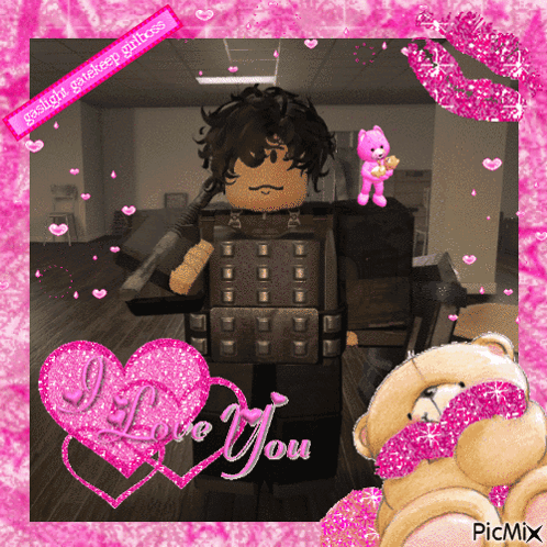 Boy With Pink Teddy Bear Saying I Love You GIF