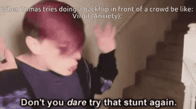 Boy With Red Hair Says Don't You Dare Try That Stunt Again In Front Of Stairs GIF