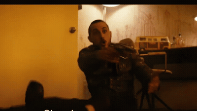 Boy with Sunglasses and Sword Saying One Hit
