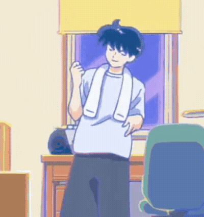 Boy With Towel Standing In Front Of Desk And Chair GIF