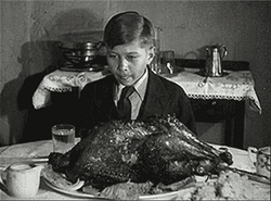 Boy With Turkey On Table