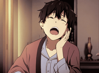 Boy Yawning With Hand On Chin GIF