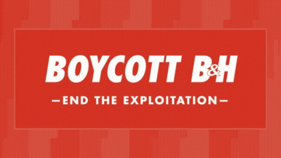 Boycott BH End The Exploitation On Red Background GIF