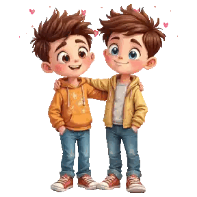 Boys Hugging With Hearts Sticker