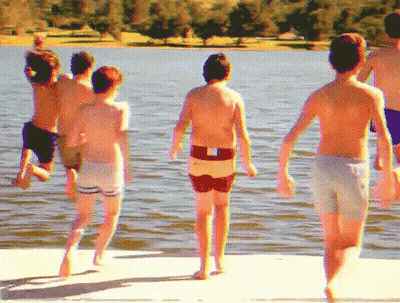 Boys Running Into Water GIF