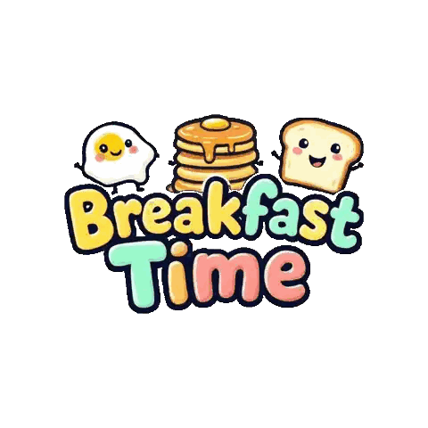 Breakfast Time Logo With Pancakes Eggs Toast Sticker