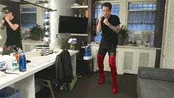 Brendon Urie Wearing Thigh High Red Boots GIF