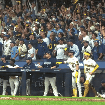 Brewers Baseball Players In Dugout Watching Game GIF