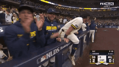 Brewers Players Celebrating In Dugout GIF