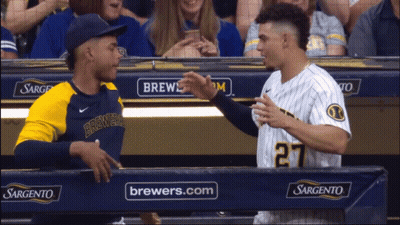 Brewers Players Shaking Hands In Dugout GIF