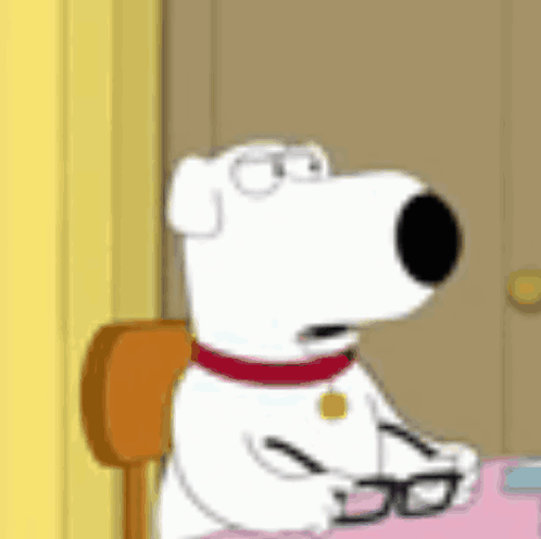 Brian From Family Guy Sitting At Table With Glasses GIF