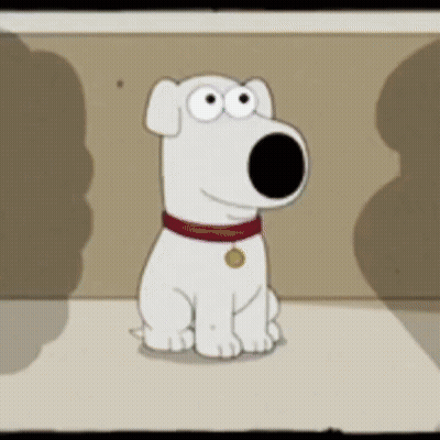 Brian From Family Guy Is Sitting On The Floor Wearing A Red Collar And Looking At The Camera . GIF