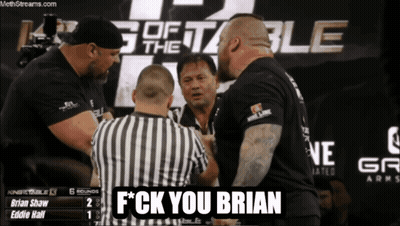Brian Shaw And Eddie Hall Are Competing In A King Of The Tables Match GIF